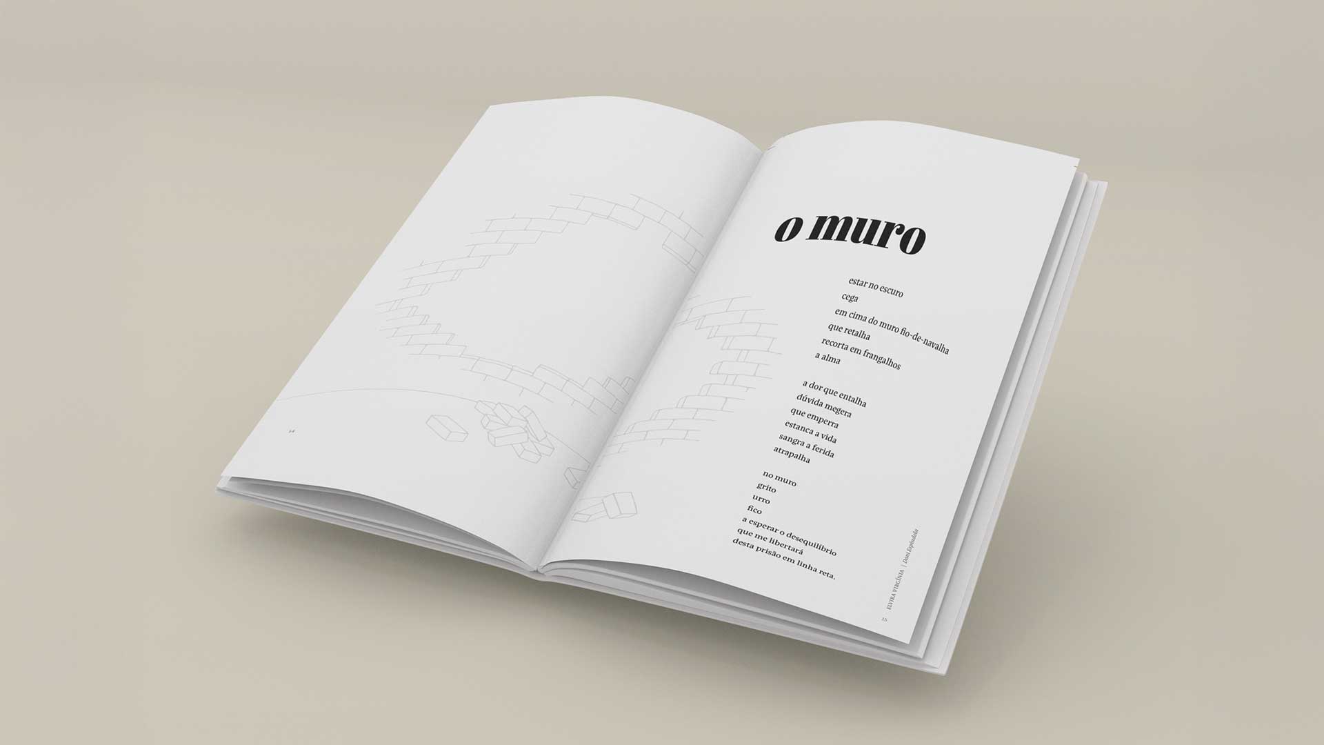 Criação de projeto gráfico, arte de capa e diagramação para o livro de poesias Elvira Virgínia, da porta Daniela Espíndola.
