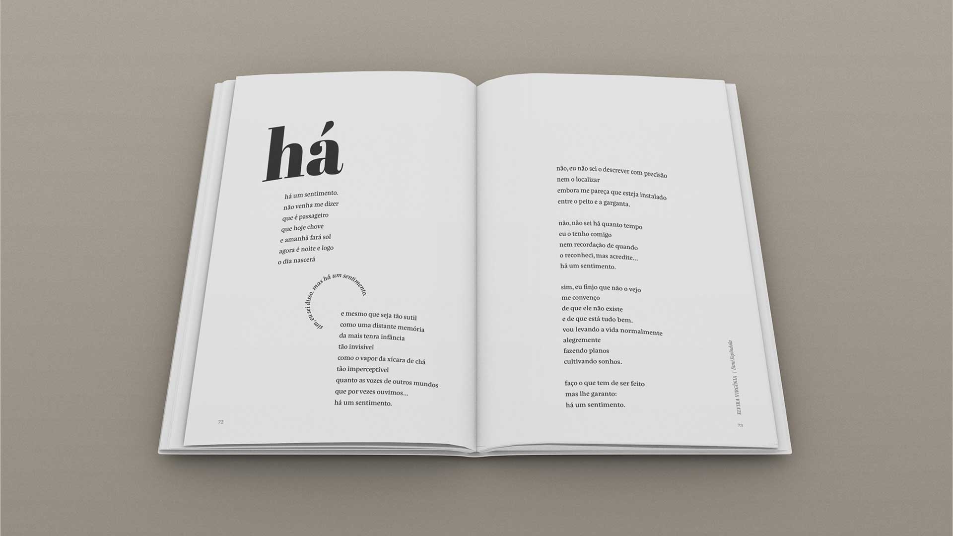 Criação de projeto gráfico, arte de capa e diagramação para o livro de poesias Elvira Virgínia, da porta Daniela Espíndola.