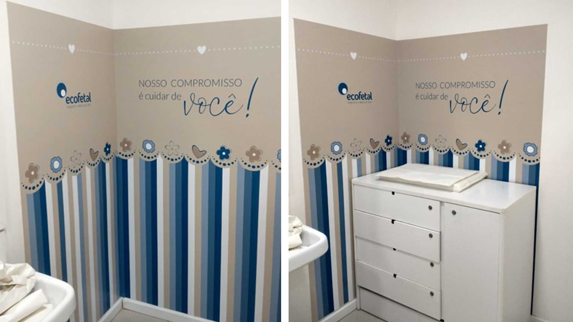 Adesivo para painel junto ao trocador, no fraldário da clínica Ecofetal.