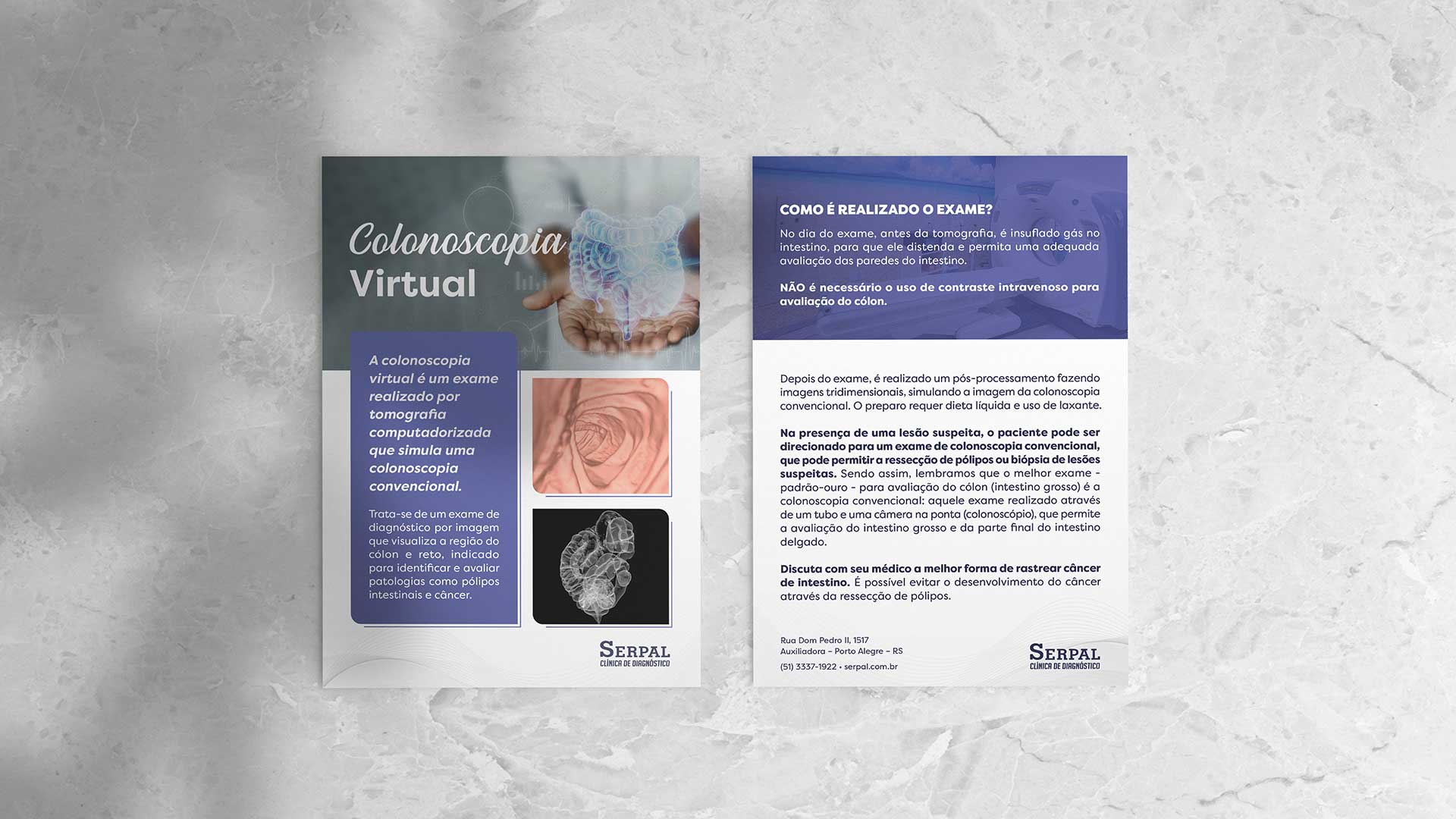 Criação de arte para flyer de apresentação de novo exame para a clínica Serpal – Diagnóstico por Imagem
