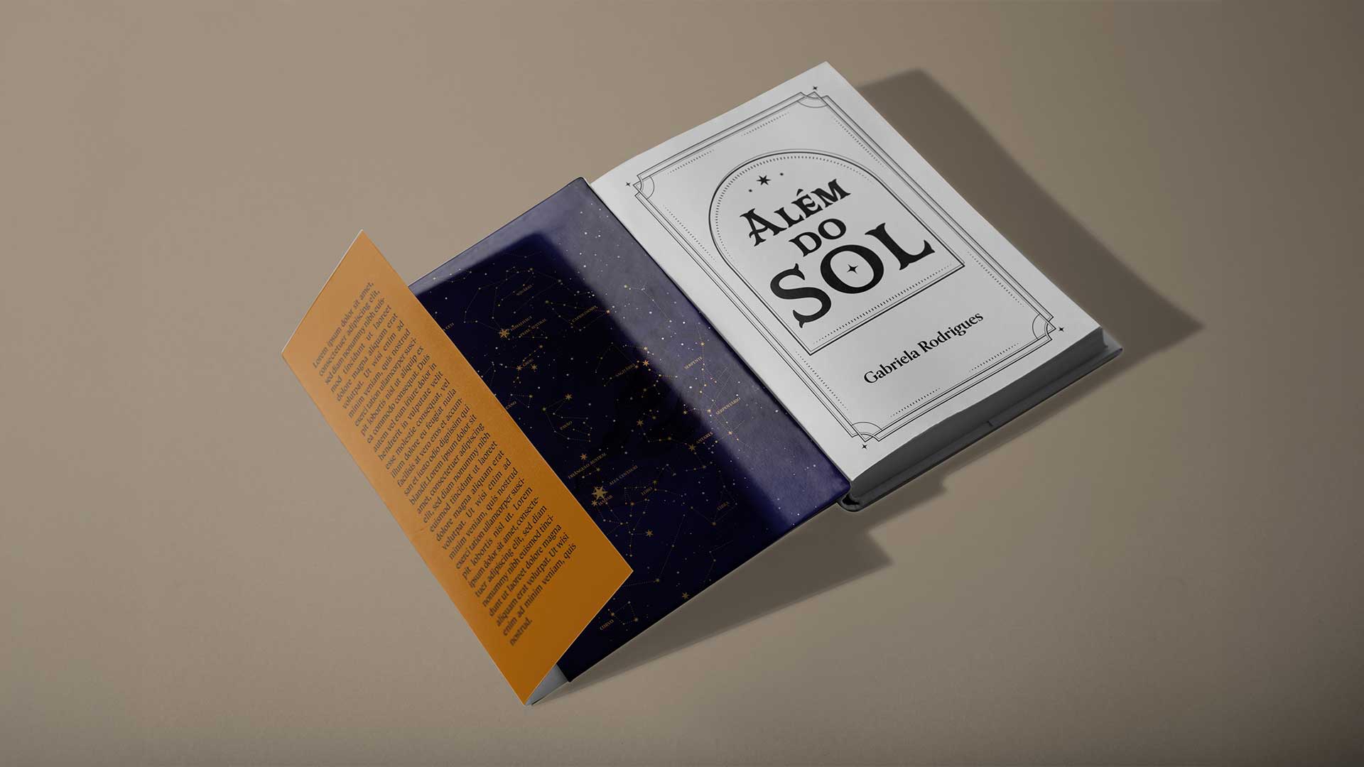 Criação de projeto gráfico, arte de capa e diagramação para o livro de ficção Além do Sol, da escritora Gabriela Rodrigues.